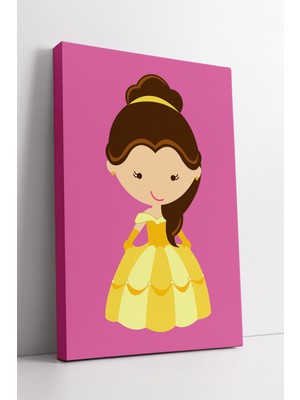 KOSS Dijital Sarı Prenses Figürlü Kanvas Tablo Pembe Fonlu Çocuk Odası Sevimli Dekoratif Duvar Sanatı