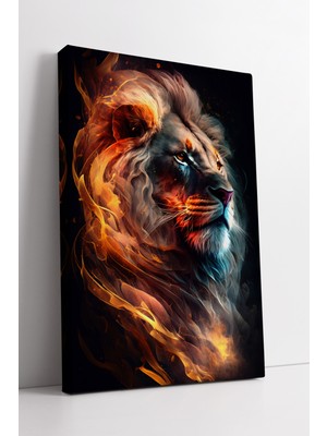 KOSS Dijital Alevli Aslan Portresi Kanvas Tablo Işıltılı Sanat Temalı Modern Duvar Dekoru Ev Ofis