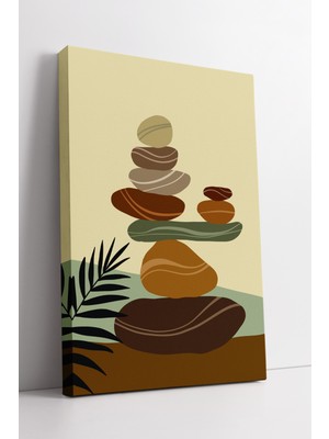 KOSS Dijital Doğal Renklerde Taş Dengesi Boho Kanvas Tablo Minimal Duvar Dekoru Huzurlu Modern Tasarım