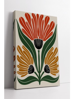 KOSS Dijital Boho Çiçek Desenli Renkli Minimal Bitkisel Motifli Modern Tarz Dekoratif Kanvas Tablo