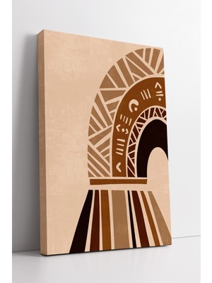 KOSS Dijital Etnik Desenli Soyut Boho Kanvas Tablo – Bej Kahve Minimal Modern Duvar Sanatı Dekoru