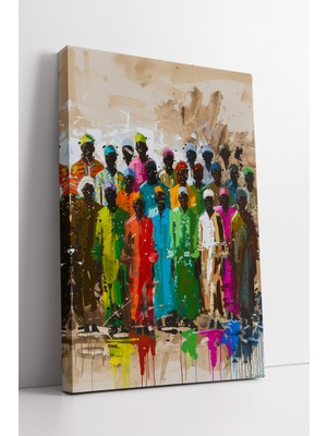 KOSS Dijital Renkli Kıyafetli Afrikalı Kalabalık Figürler Modern Sanat Tarzı Kanvas Tablo