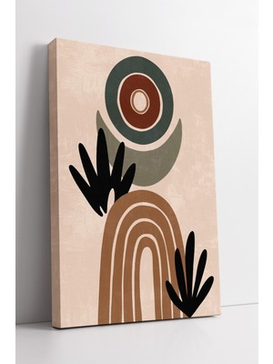 KOSS Dijital Soyut Güneş ve Bitki Desenli Boho Kanvas Tablo – Bej Yeşil Kahve Minimal Duvar Dekoru