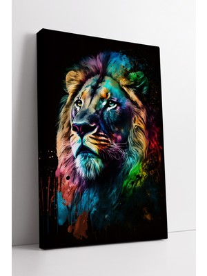 KOSS Dijital Renkli Aslan Kanvas Tablo Soyut Sanat Tarzı Modern Duvar Dekoru Ev Ofis
