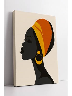 KOSS Dijital Afrikalı Kadın Silüeti Turuncu Başörtülü Minimalist Modern Tarz Kanvas Tablo