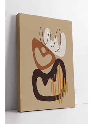 KOSS Dijital Soyut Minimal Dalga Çizgili Boho Kanvas Tablo – Bej Kahve Modern Duvar Dekoru