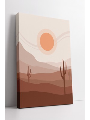 KOSS Dijital Boho Çöl Manzarası Güneş ve Kaktüs Minimalist Kanvas Tablo Modern Doğal Duvar Dekoru