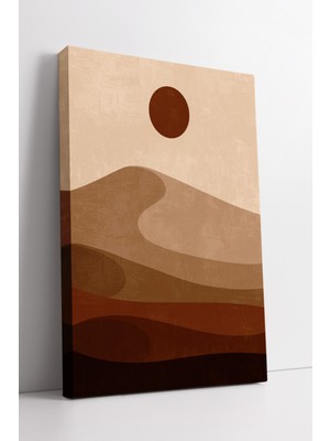KOSS Dijital Soyut Çöl Güneşi Boho Kanvas Tablo – Bej Kahve Tonlarında Minimal Modern Duvar Dekoru