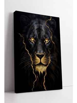 KOSS Dijital Yıldırım Aslan Kanvas Tablo Güçlü ve  Sanat Eseri Modern Aslan Temalı Dekoratif Duvar Tablosu
