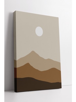 KOSS Dijital Minimal Dağ Manzarası Boho Kanvas Tablo – Bej ve Kahve Tonlarında Modern Duvar Dekoru