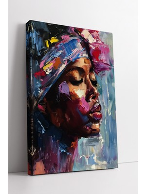 KOSS Dijital Renkli Fırça Detaylı Duygusal Kadın Portresi Modern Ekspresyonist Tarz Kanvas Tablo