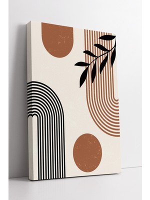 KOSS Dijital Geometrik Desenli Boho Minimal Kanvas Tablo Modern Duvar Dekoru Siyah Kahve Tonlarında
