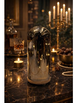 Seymen Bıçakçılık Cam Fanus LED Dekoratif Işık – Ahşap Tabanlı Şık Ortam Lambası