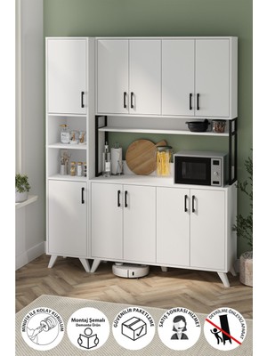 Bofigo 10 Kapaklı Çok Amaçlı Dolap Seti Modüler Mutfak Dolabı Erzak Dolabı Kiler Defne & Nergis Beyaz