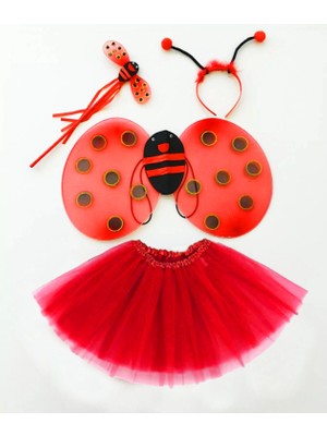 İlkyaz Fashion Kırmızı Uğur Böceği Kostüm Seti - Tütü, Kanat, Taç, Asa ILKYZ-KRGRS34