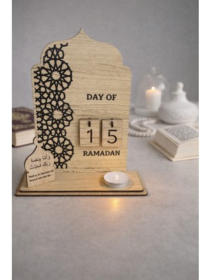 Rosfloa Işıklı Ahşap Ramazan Ayı Takvimi – Gün Sayacı Masa Üstü Dekor Hediyelik (20*18 Cm)