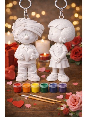 Printella Cedric & Chen Anahtarlık Boyama Seti / Sevgililer Günü Hediyesi – 2 Figür, 6 Renk Akrilik, 2 Fırça