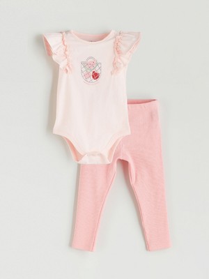 Lc Waikiki Yeni Sezon Meyve Baskılı Kız Bebek Çıtçıtlı Body ve Tayt 2'li