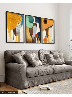 Evine Moda Soyut Sanat Portre 3 Parça Siyah Ahşap Çerçeveli Tablo Act