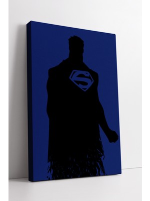 KOSS Dijital Superman Silüet Tasarımlı Mavi Zemin Kanvas Tablo Modern Ev ve Ofis Için Çizgi Roman Duvar Dekoru