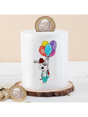 Asilmeydan Renkli Balonlarla Uçan Köpek Baskılı Para Birikim Kumbarası-7149