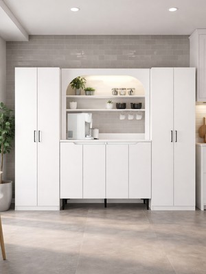 Dorpek Melinta 4 Kapaklı Led'li Mutfak Dolabı & Tuco 2*2 Kapaklı 5 Raflı Çok Amaçlı Dolap Kahve Köşesi