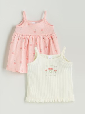 Lc Waikiki Yeni Sezon Kare Yaka Askılı Çiçekli Kız Bebek Tişört 2'li