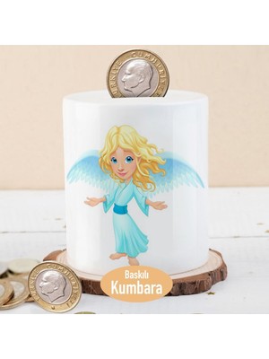 Asilmeydan Kanatlı Sarı Saçlı Melek Baskılı Para Birikim Kumbarası-1196
