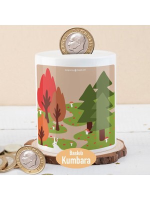 Asilmeydan Sonbahar Mevsiminde Ağaçlar Baskılı Para Birikim Kumbarası-2148