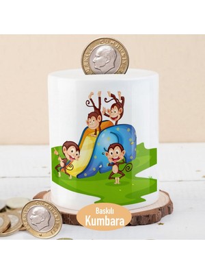 Asilmeydan Kaydırakta Oynayan Maymunlar Çocuklara Uygun Seramik Para Birikim Kumbarası