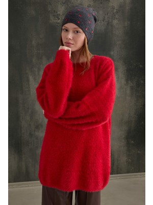 HE-QA Yumuşak Tüylü Kazak Kırmızı