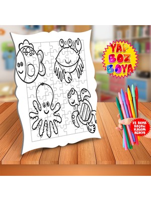 Asilmeydan Küçük Deniz Canlıları Çocuk Boyama Puzzle Tablo-catatanku