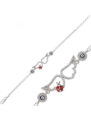 Pileli Store Pilelistore 925 Ayar Gümüş Uğur Böcekli Melek Kanadı Bileklik
