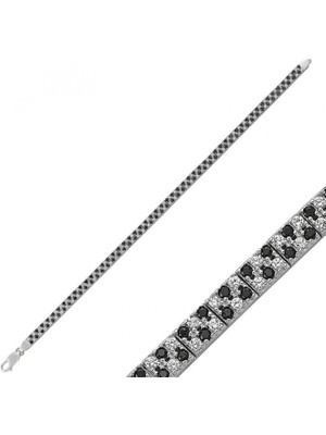 Pileli Store Pilelistore 925 Ayar Gümüş Siyah Beyaz Taşlı Su Yolu Bileklik