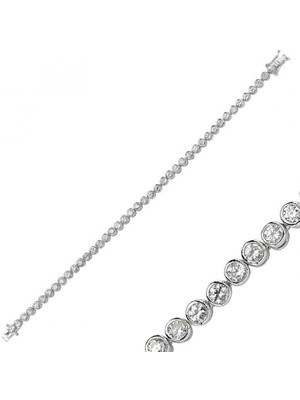 Pileli Store Pilelistore 925 Ayar Gümüş Beyaz Taşlı Su Yolu Bileklik