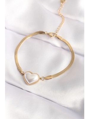 Pileli Store Pilelistore 316L Çelik Gold Renk Bombeli Kalp Kadın Bileklik - TJ-BB6014