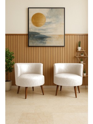 Azra Mobilya Sydney 2 Adet Modern Berjer Tekli Koltuk | Deri Kumaş | Ahşap Ayak | Ofis ve Ev Kullanımı Krem