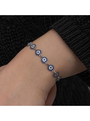 Pileli Store Pilelistore ​925 Ayar Gümüş Nazar Boncuklu Kadın Bileklik