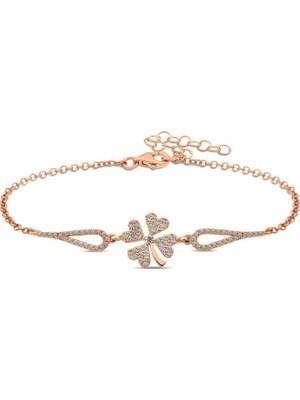 Pileli Store Pilelistore 925 Ayar Gümüş Rose Yonca Bileklik
