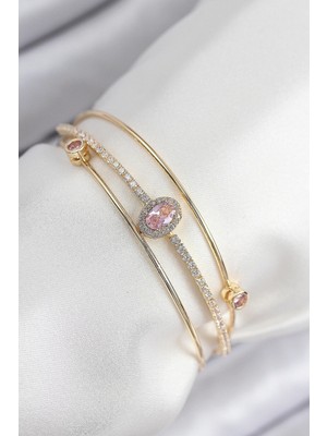 Pileli Store Pilelistore Pirinç Zirkon Taşlı Baget Model Gold Renk Kadın Bileklik - TJ-BB7863