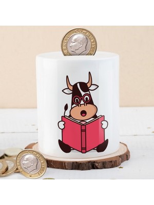 Asilmeydan Kitap Okuyan İnek Para Birikim Kumbarası Seramik Malzeme Çocuklara Uygun Hediye Fikri