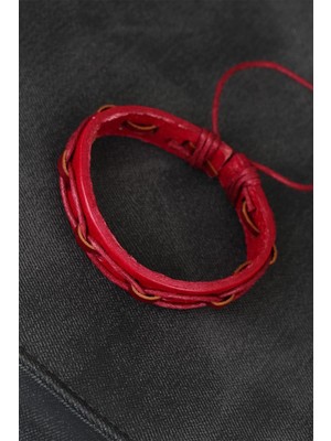 Pileli Store Pilelistore Kırmızı Renk Ipli Yeni Sezon Deri Erkek Bileklik - TJ-EB1873