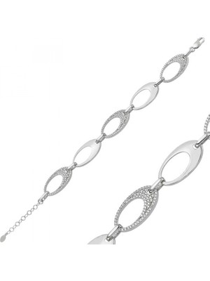 Pileli Store Pilelistore 925 Ayar Gümüş Taşlı Oval Bileklik