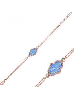 Pileli Store Pilelistore Gümüş Rose Mavi Opal Fatma Ana Eli Bileklik