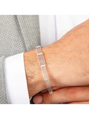 Pileli Store Pilelistore ​925 Ayar Gümüş Parçalı Erkek Bileklik