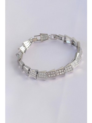 Pileli Store Pilelistore Vip Seri Pirinç Zirkon Taşlı Gümüş Renk Geometrik Bileklik - TJ-BB6059