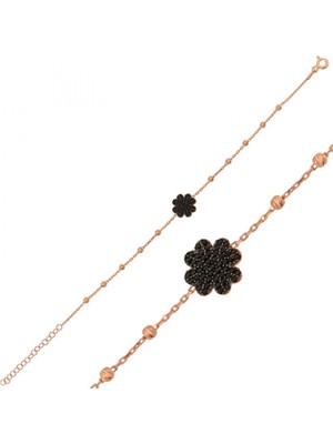 Pileli Store Pilelistore 925 Ayar Gümüş Rose Kalpli Yonca Bileklik