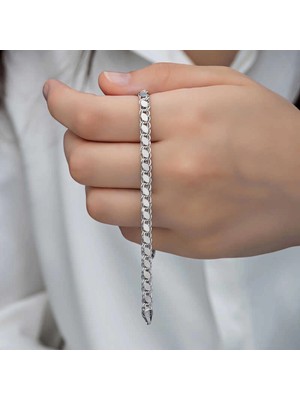 Pileli Store Pilelistore 925 Ayar Gümüş Pullu Zincir Kadın Bileklik