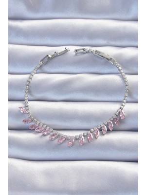 Pileli Store Pilelistore Pirinç Vip Seri Gümüş Renk Pembe Zirkon Taşlı Bileklik - TJ-BB6326