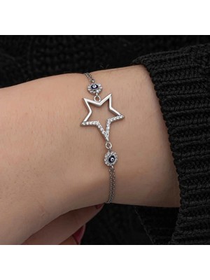 Pileli Store Pilelistore 925 Ayar Gümüş Yıldız Nazarlı Kadın Bileklik